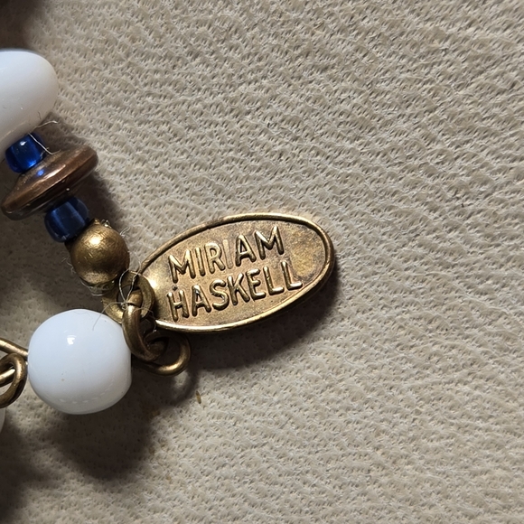 Miriam Haskell Necklace Milk Glass Bead White & Blue Glass Beaded Signed Vintage - Picture 12 of 16